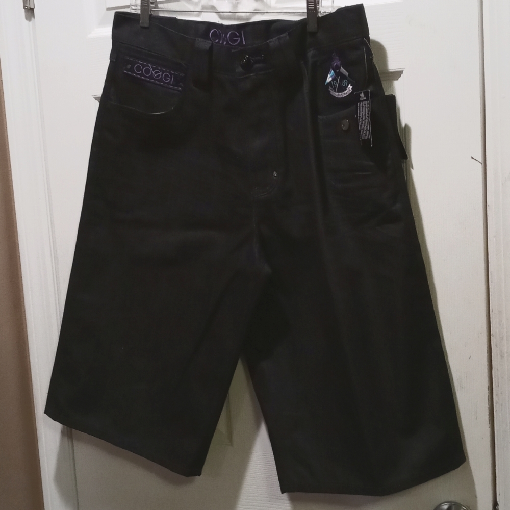 Coogi Shorts Jeans Black Denim Embroidered Logo